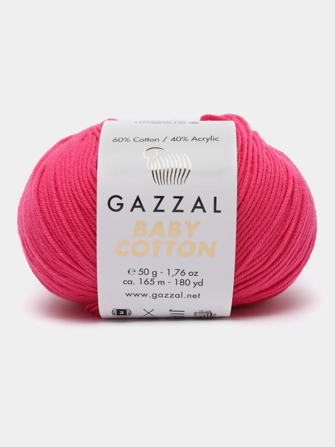 Алый пряжа Gazzal Baby Cotton, 5 мотков в комплекте, 40% акрил, 60% хлопок, 50 г, 165 м