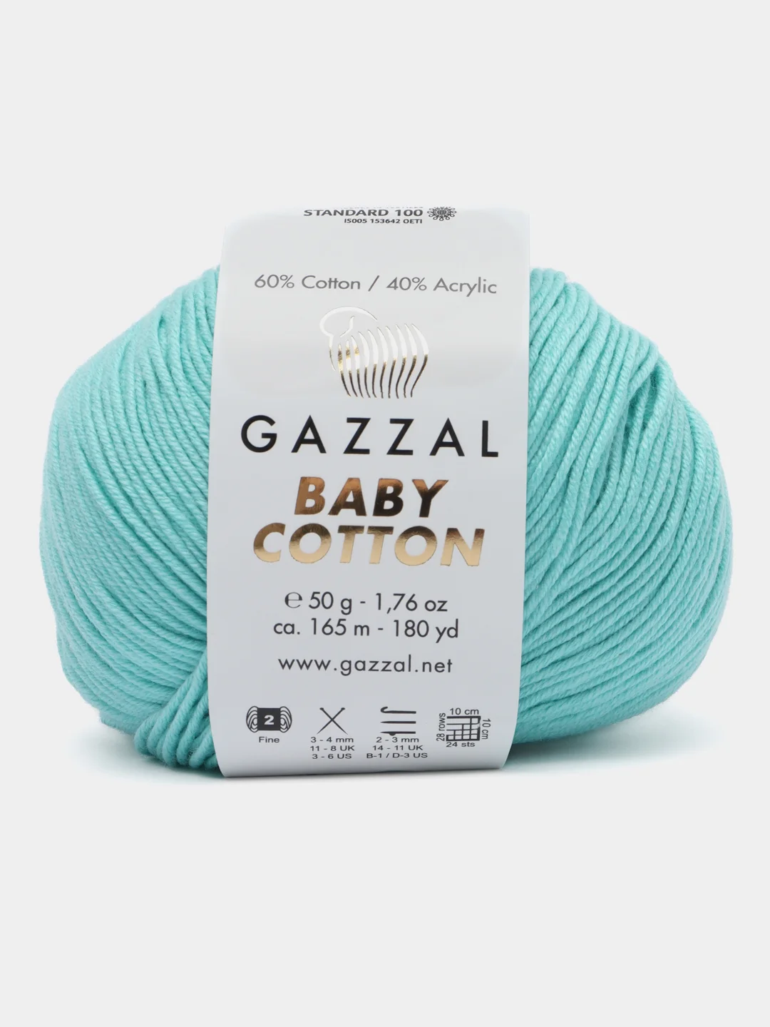 Аметистовый пряжа Gazzal Baby Cotton, 5 мотков в комплекте, 40% акрил, 60% хлопок, 50 г, 165 м