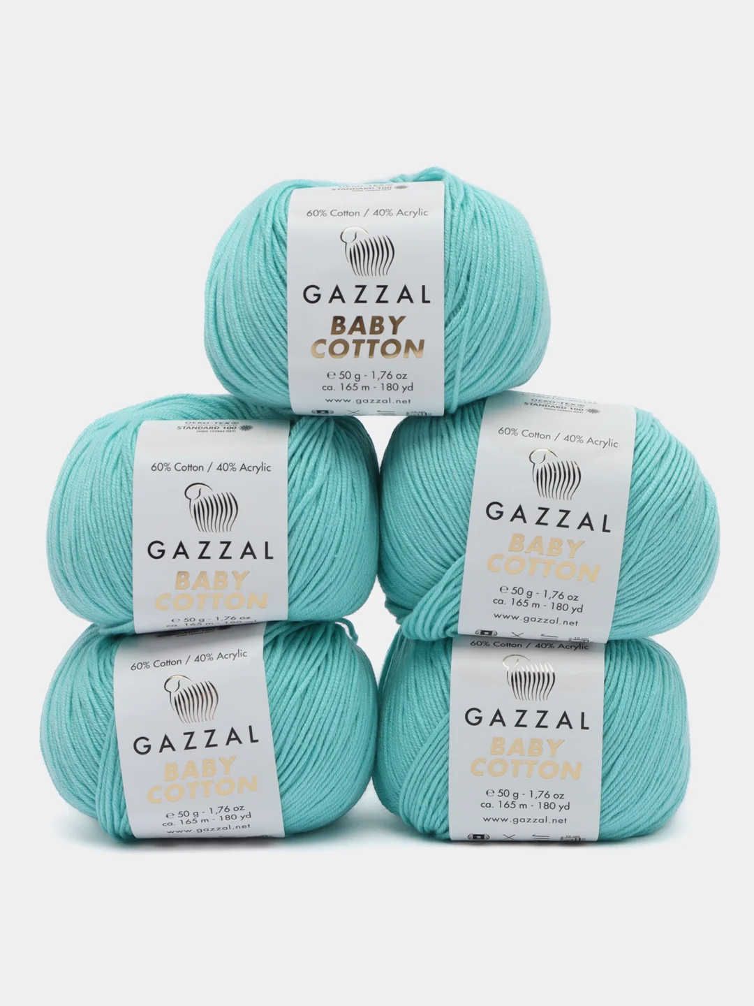 Аметистовый пряжа Gazzal Baby Cotton, 5 мотков в комплекте, 40% акрил, 60% хлопок, 50 г, 165 м