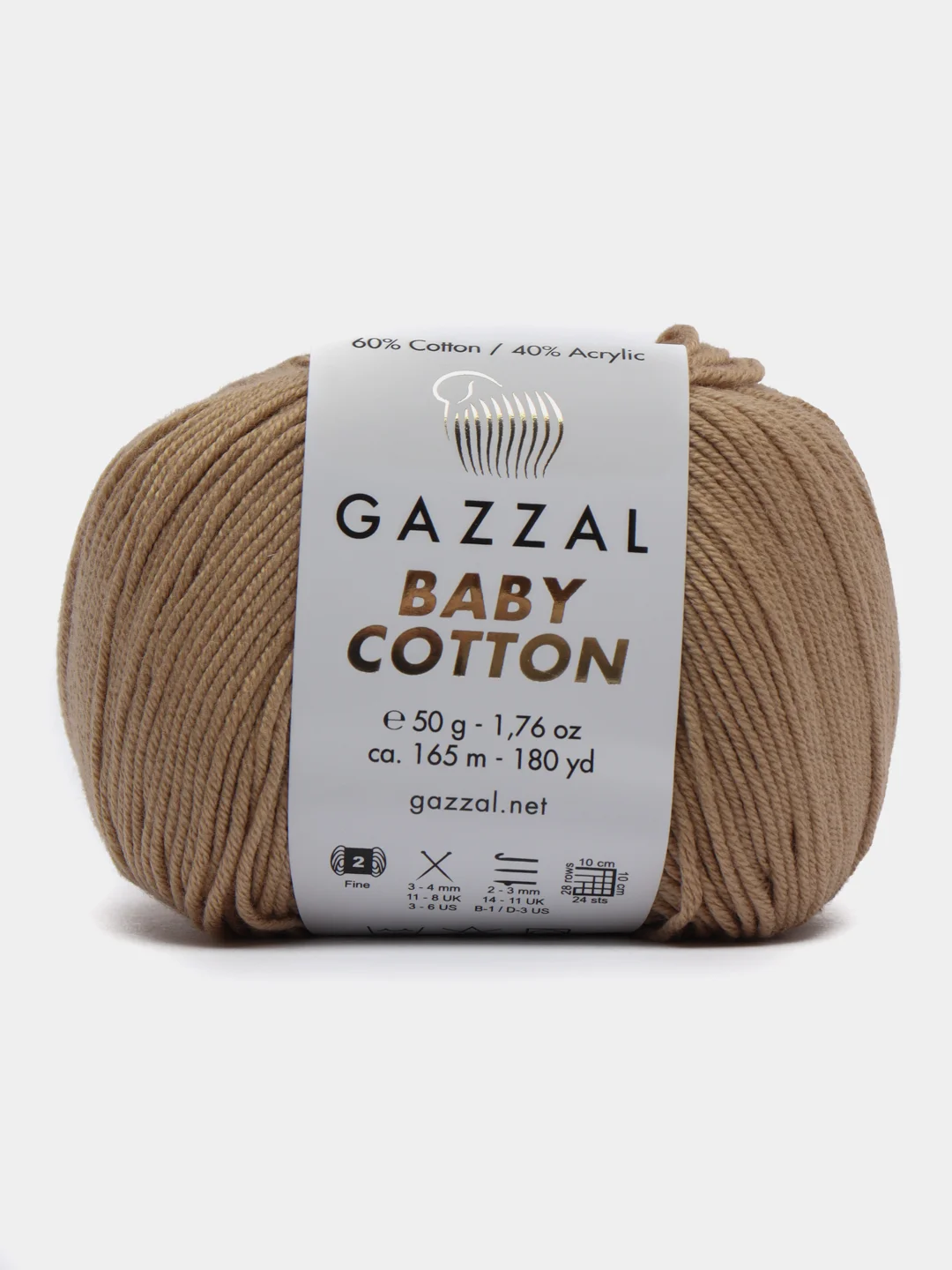 Бежевый пряжа Gazzal Baby Cotton, 5 мотков в комплекте, 40% акрил, 60% хлопок, 50 г, 165 м
