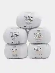 Белый пряжа Gazzal Baby Cotton, 5 мотков в комплекте, 40% акрил, 60% хлопок, 50 г, 165 м