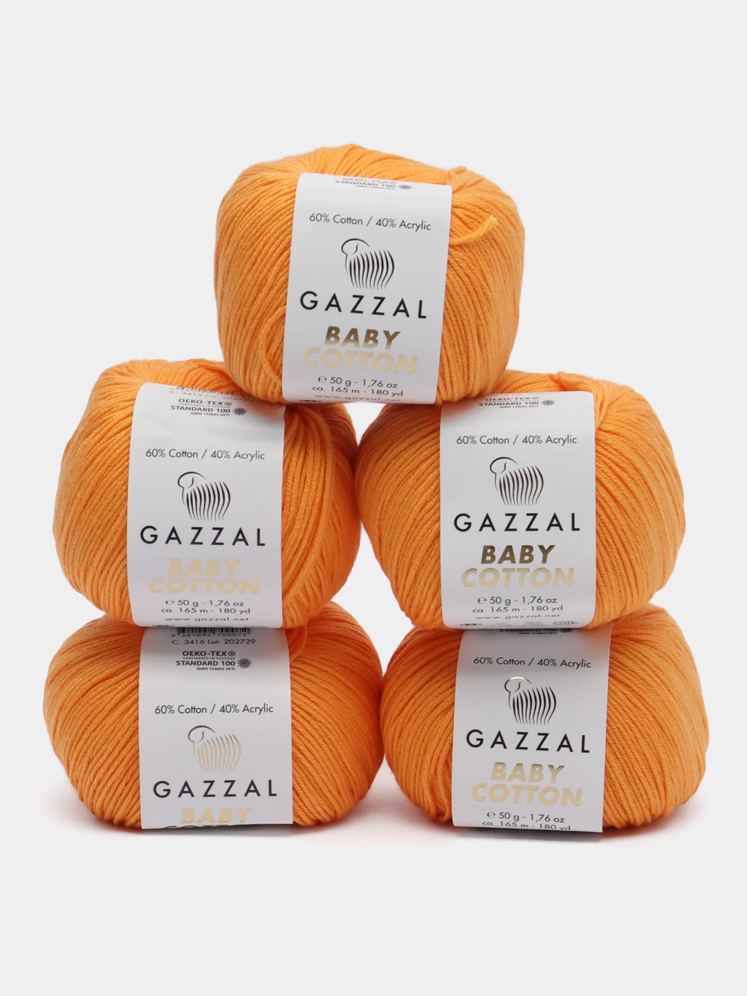 Бронзовый пряжа Gazzal Baby Cotton, 5 мотков в комплекте, 40% акрил, 60% хлопок, 50 г, 165 м