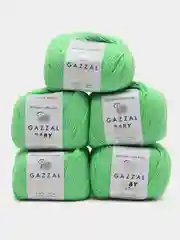 Зеленый пряжа Gazzal Baby Cotton, 5 мотков в комплекте, 40% акрил, 60% хлопок, 50 г, 165 м