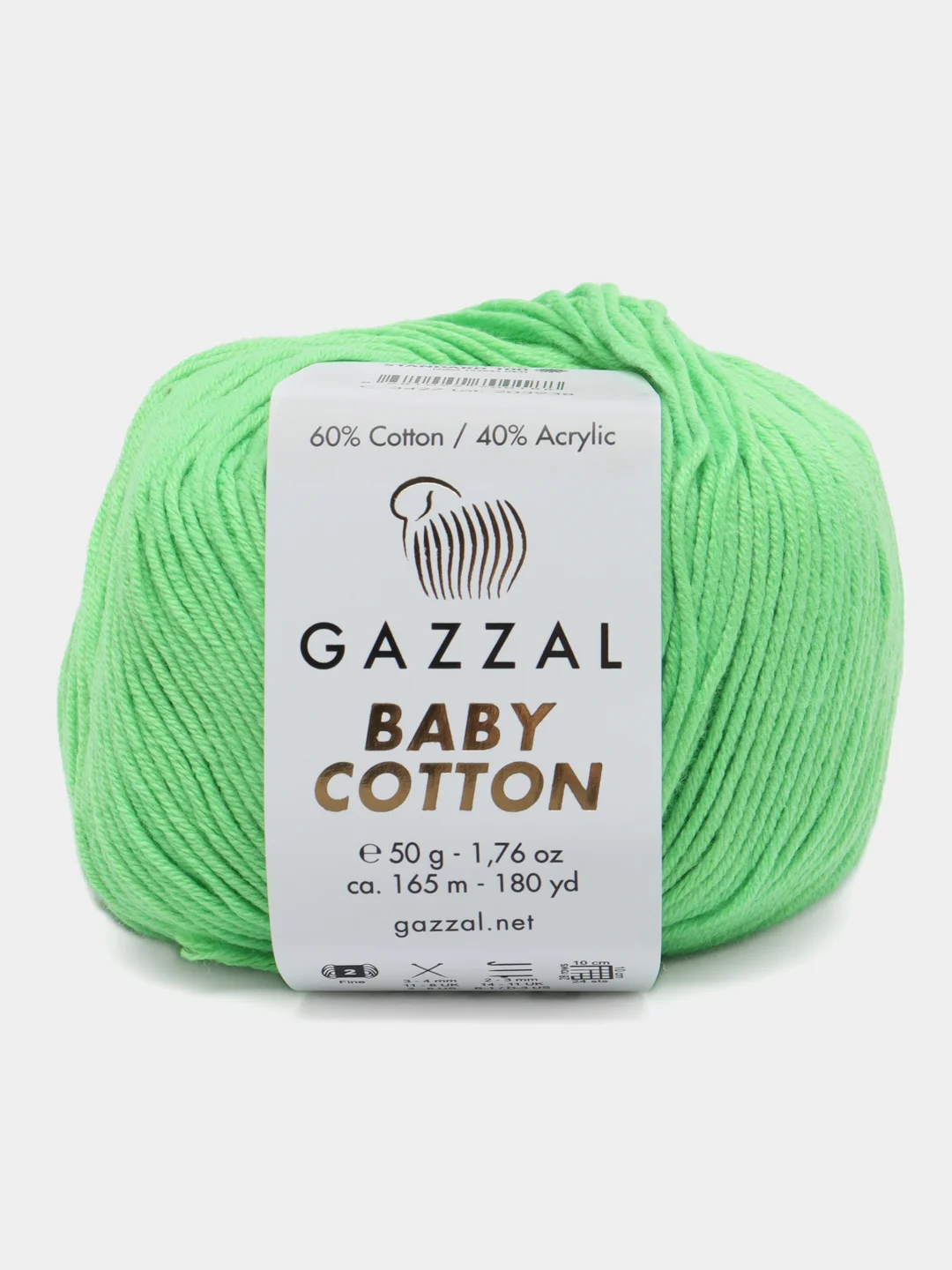 Зеленый пряжа Gazzal Baby Cotton, 5 мотков в комплекте, 40% акрил, 60% хлопок, 50 г, 165 м
