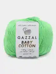 Зеленый пряжа Gazzal Baby Cotton, 5 мотков в комплекте, 40% акрил, 60% хлопок, 50 г, 165 м