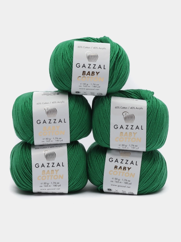 Пряжа Gazzal Baby Cotton, 5 мотков в комплекте, 40% акрил, 60% хлопок, 50 г, 165 м