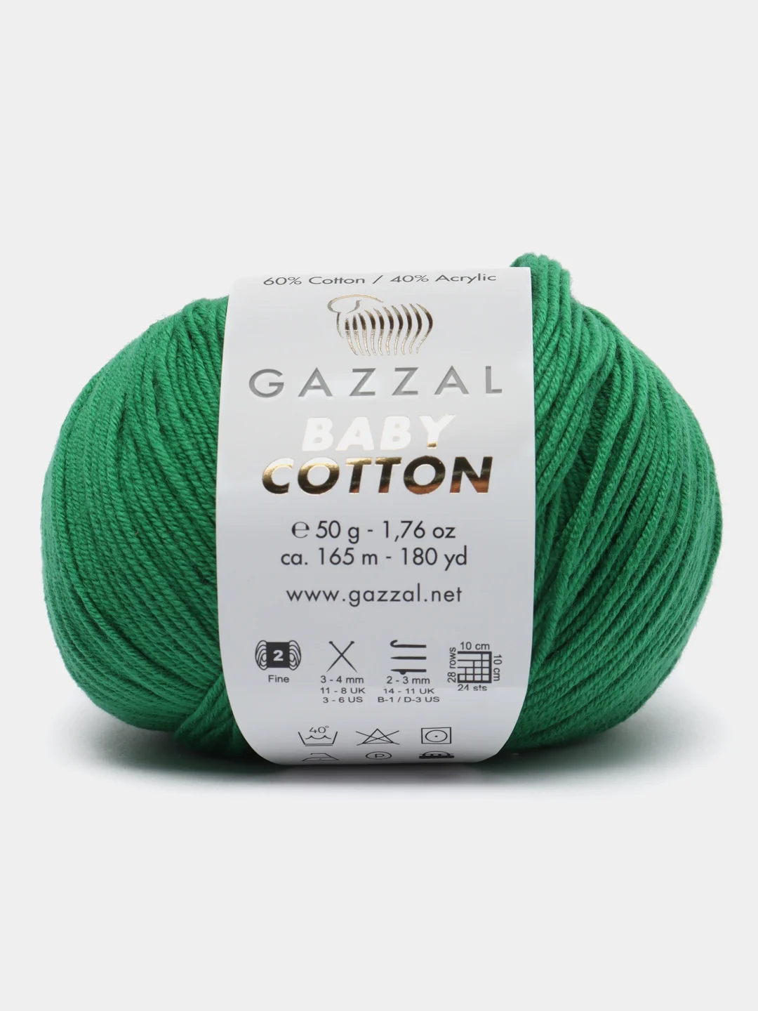 Зеленый пряжа Gazzal Baby Cotton, 5 мотков в комплекте, 40% акрил, 60% хлопок, 50 г, 165 м