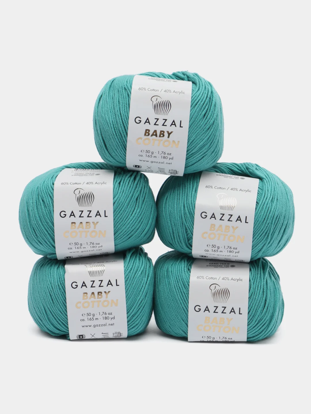 Индиго пряжа Gazzal Baby Cotton, 5 мотков в комплекте, 40% акрил, 60% хлопок, 50 г, 165 м