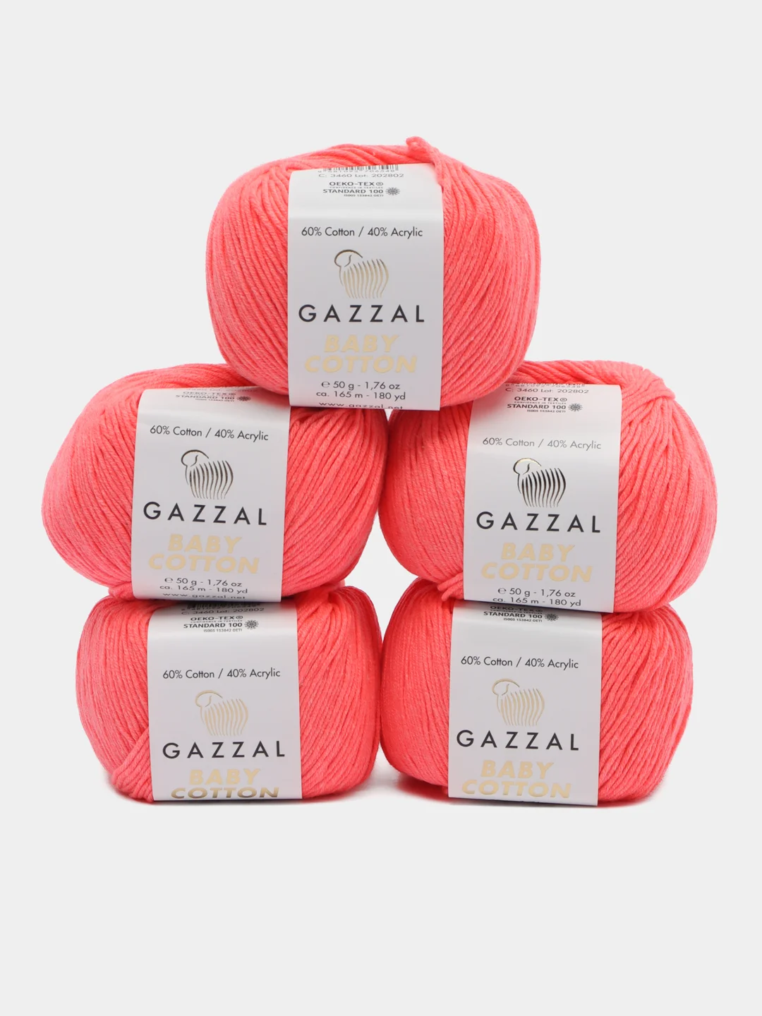 Карамельный пряжа Gazzal Baby Cotton, 5 мотков в комплекте, 40% акрил, 60% хлопок, 50 г, 165 м