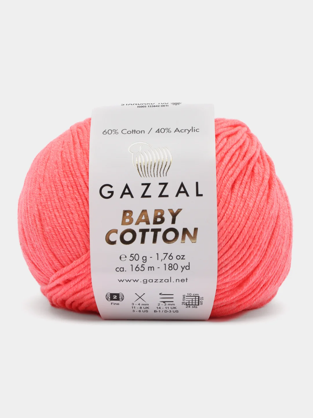 Карамельный пряжа Gazzal Baby Cotton, 5 мотков в комплекте, 40% акрил, 60% хлопок, 50 г, 165 м