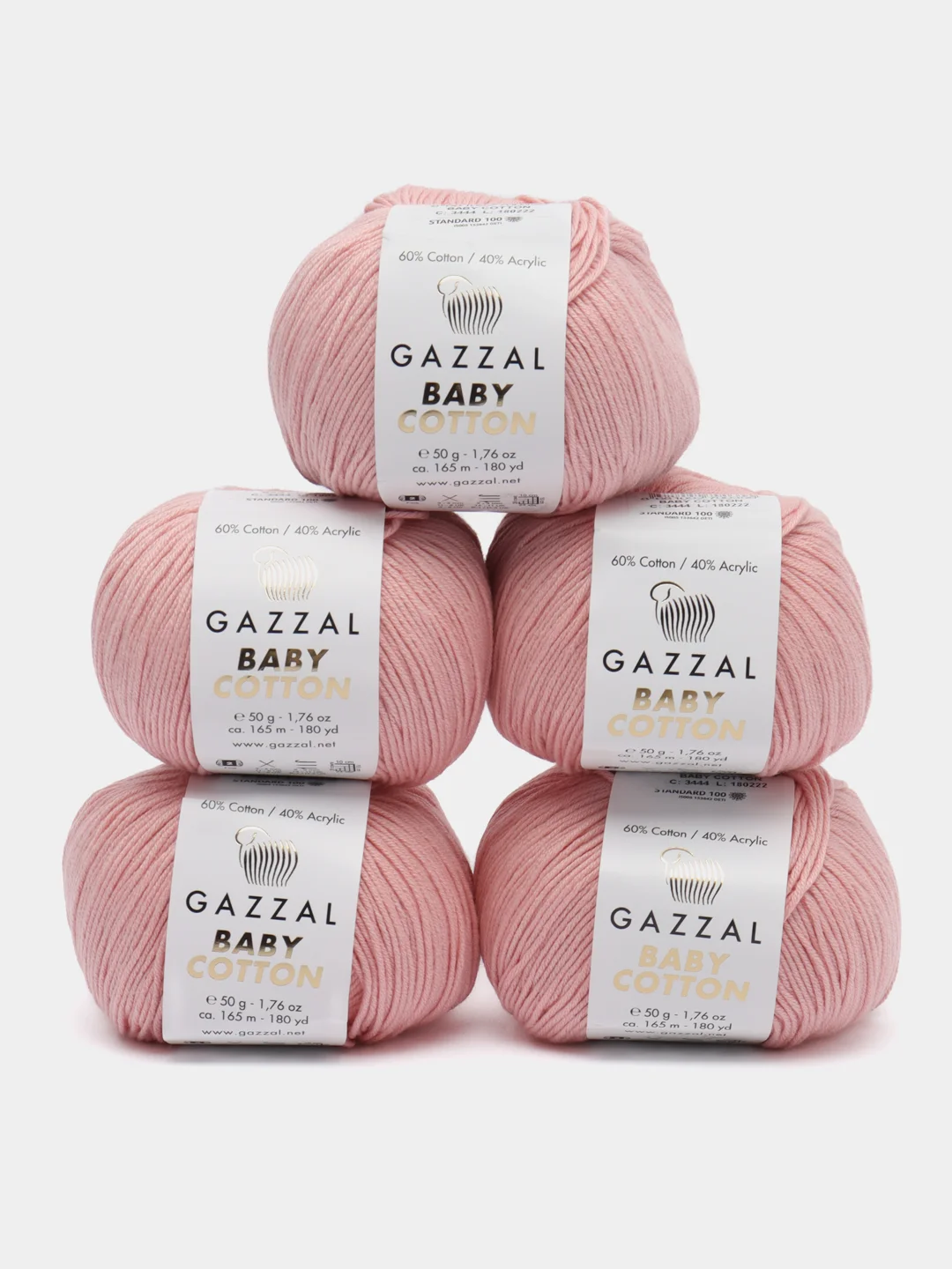 Прозрачный пряжа Gazzal Baby Cotton, 5 мотков в комплекте, 40% акрил, 60% хлопок, 50 г, 165 м