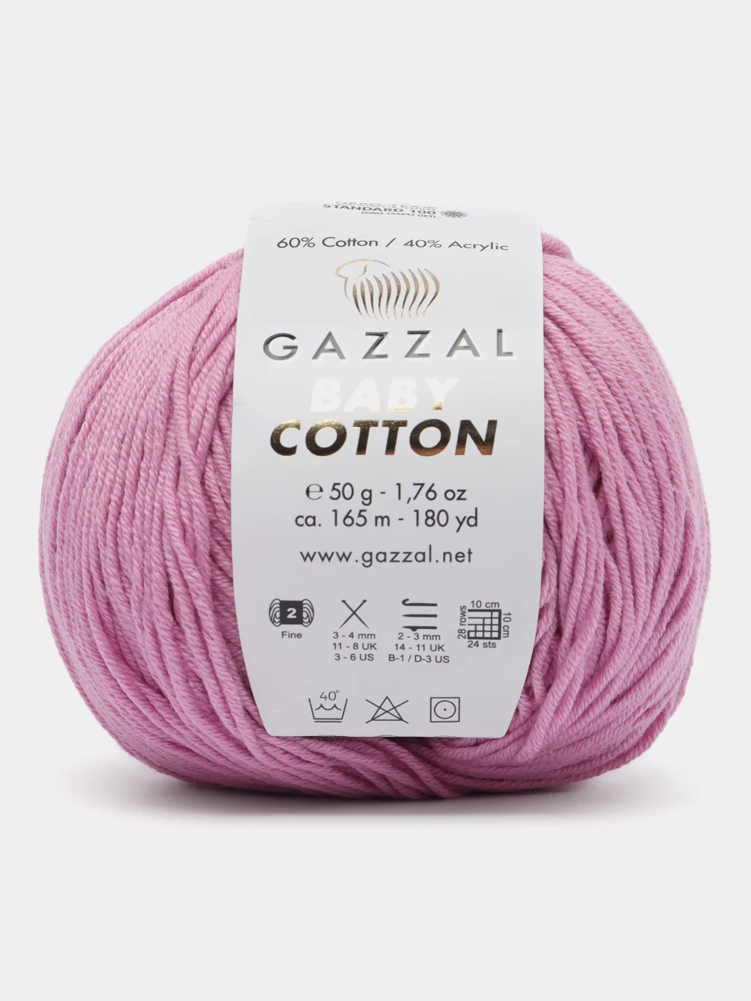 Пудровый пряжа Gazzal Baby Cotton, 5 мотков в комплекте, 40% акрил, 60% хлопок, 50 г, 165 м