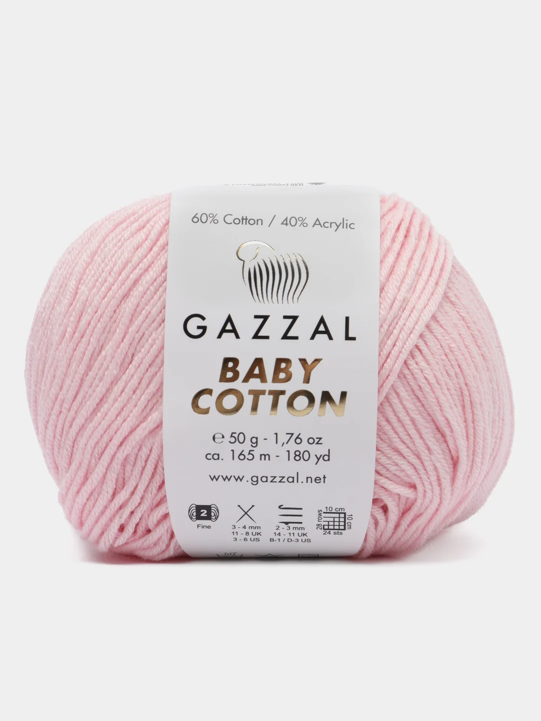 Розовый пряжа Gazzal Baby Cotton, 5 мотков в комплекте, 40% акрил, 60% хлопок, 50 г, 165 м