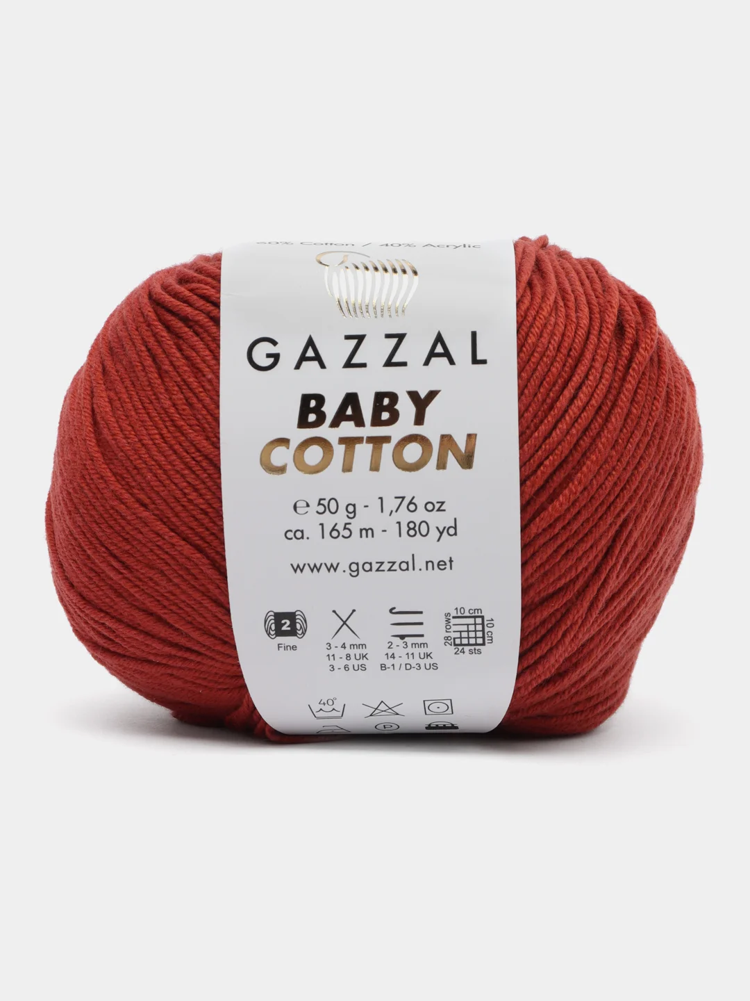 Рыжий пряжа Gazzal Baby Cotton, 5 мотков в комплекте, 40% акрил, 60% хлопок, 50 г, 165 м