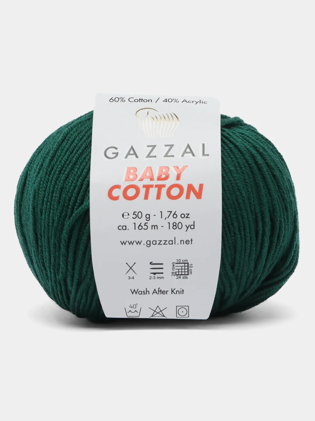 Салатовый пряжа Gazzal Baby Cotton, 5 мотков в комплекте, 40% акрил, 60% хлопок, 50 г, 165 м