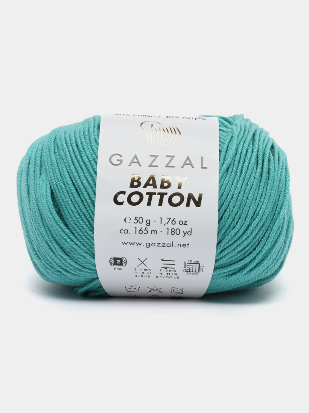 Светло-синий пряжа Gazzal Baby Cotton, 5 мотков в комплекте, 40% акрил, 60% хлопок, 50 г, 165 м