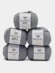 Серый пряжа Gazzal Baby Cotton, 5 мотков в комплекте, 40% акрил, 60% хлопок, 50 г, 165 м