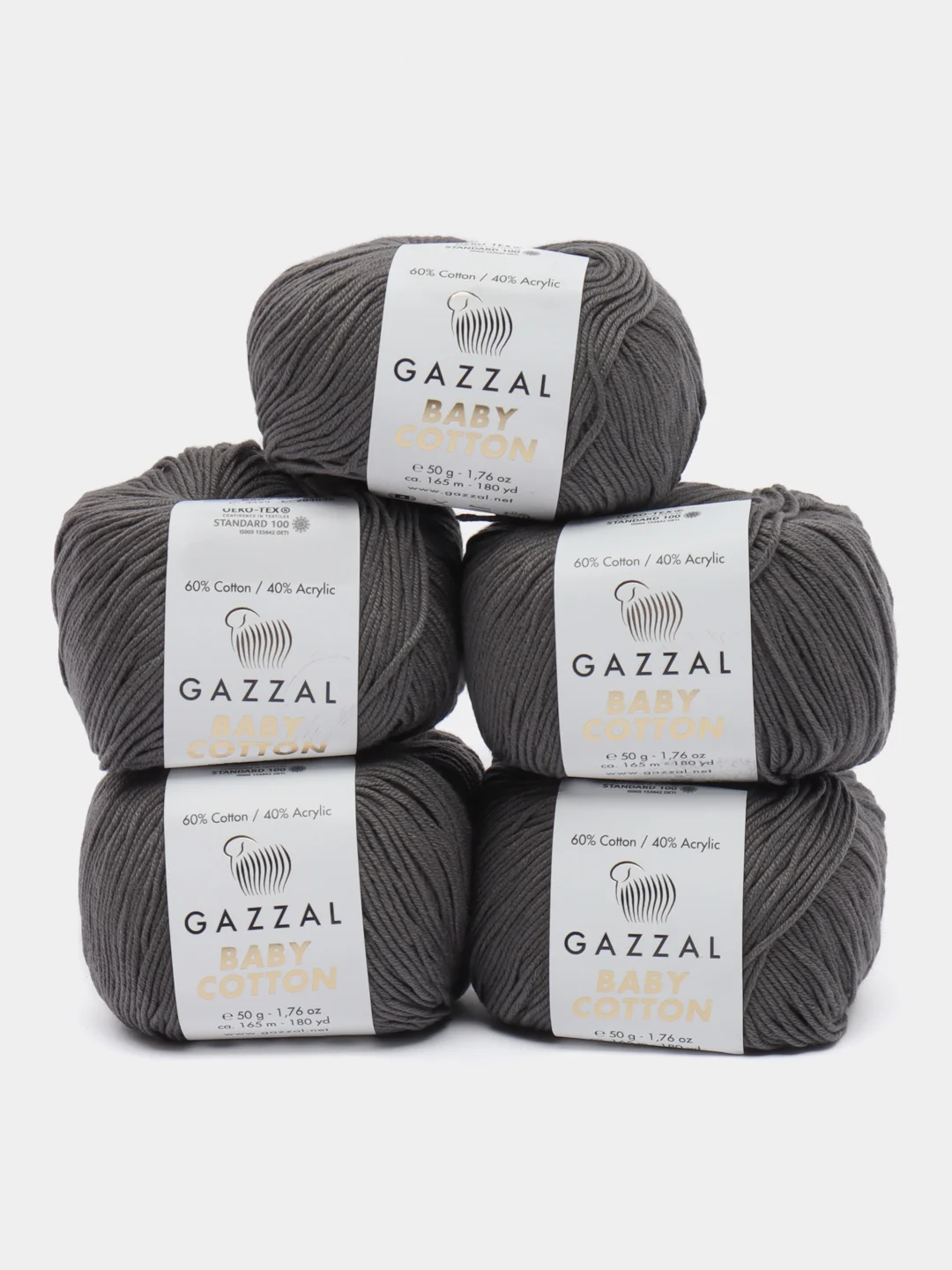 Синий меланж пряжа Gazzal Baby Cotton, 5 мотков в комплекте, 40% акрил, 60% хлопок, 50 г, 165 м