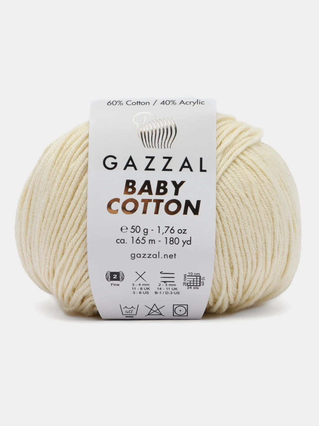 Слоновая кость пряжа Gazzal Baby Cotton, 5 мотков в комплекте, 40% акрил, 60% хлопок, 50 г, 165 м