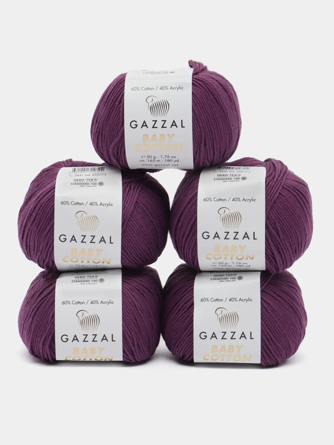Тёмно-бирюзовый пряжа Gazzal Baby Cotton, 5 мотков в комплекте, 40% акрил, 60% хлопок, 50 г, 165 м