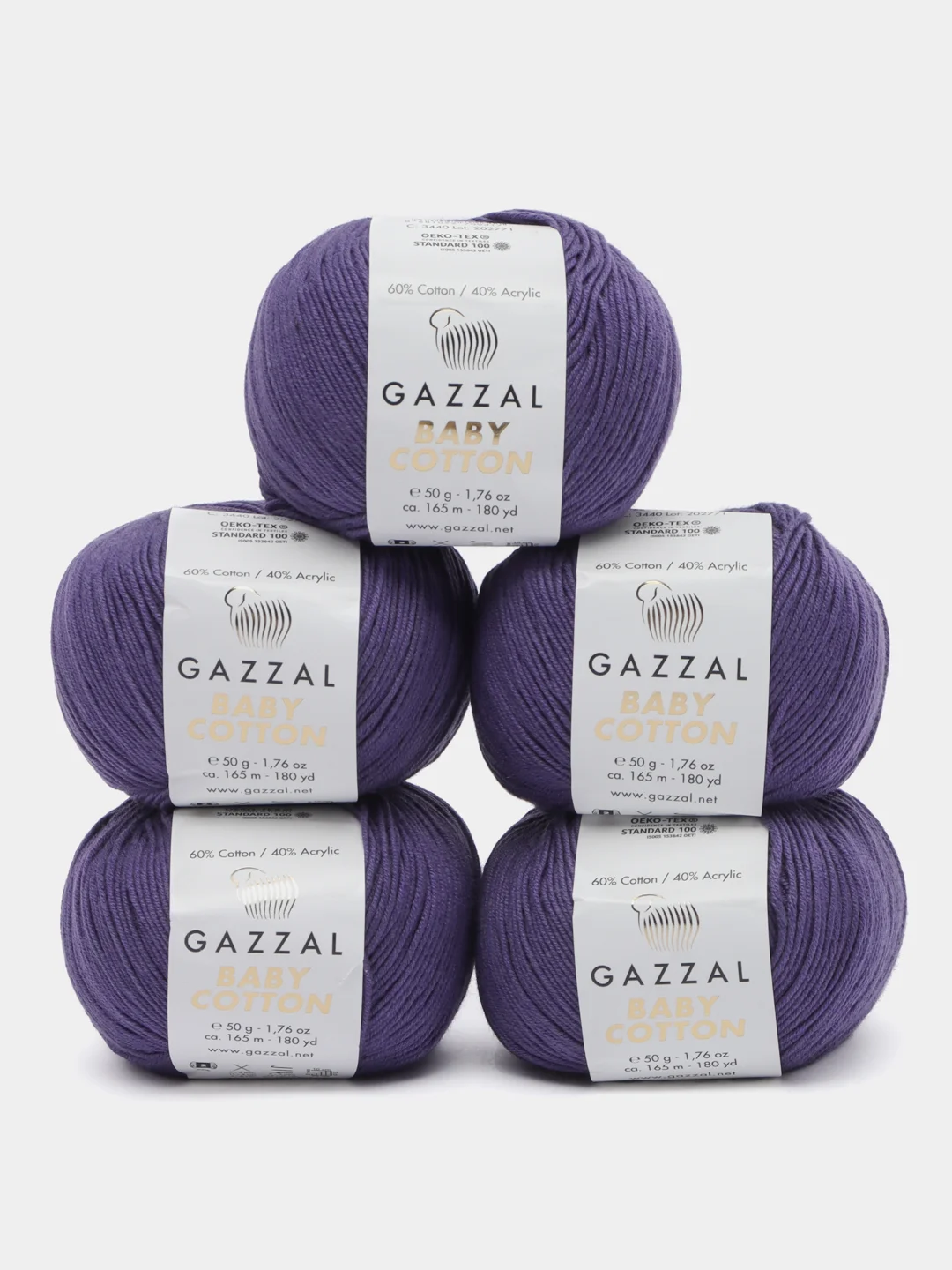 Тёмно-бордовый пряжа Gazzal Baby Cotton, 5 мотков в комплекте, 40% акрил, 60% хлопок, 50 г, 165 м
