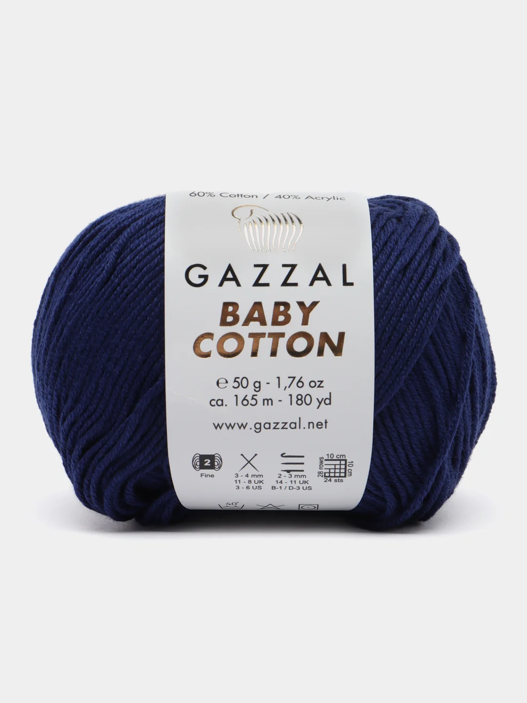 Темно-синий пряжа Gazzal Baby Cotton, 5 мотков в комплекте, 40% акрил, 60% хлопок, 50 г, 165 м