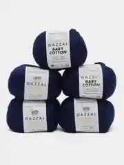 Темно-синий пряжа Gazzal Baby Cotton, 5 мотков в комплекте, 40% акрил, 60% хлопок, 50 г, 165 м