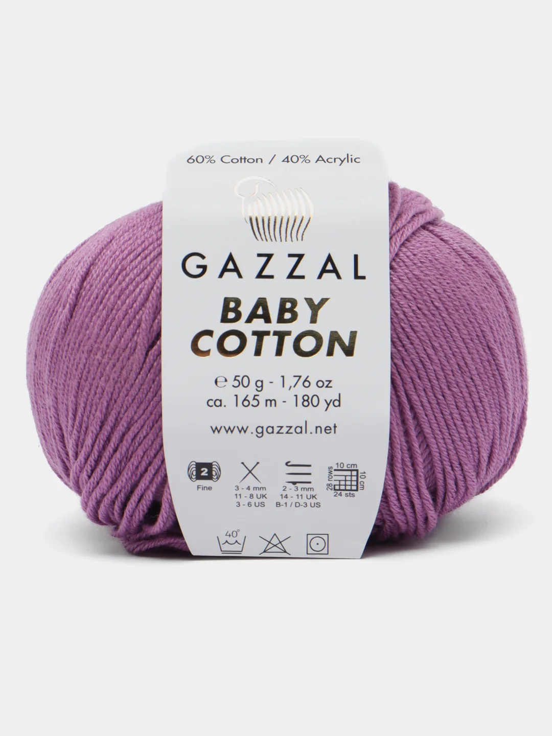 Фиолетовый пряжа Gazzal Baby Cotton, 5 мотков в комплекте, 40% акрил, 60% хлопок, 50 г, 165 м