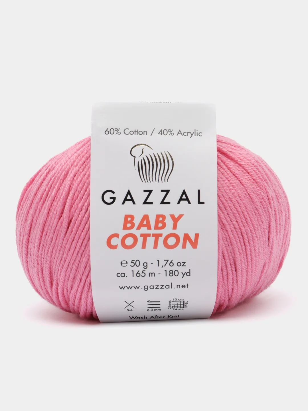 Фуксия пряжа Gazzal Baby Cotton, 5 мотков в комплекте, 40% акрил, 60% хлопок, 50 г, 165 м