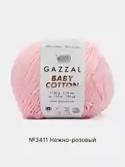 Розовый пряжа Gazzal Baby Cotton, 5 мотков в комплекте, 40% акрил, 60% хлопок, 50 г, 165 м