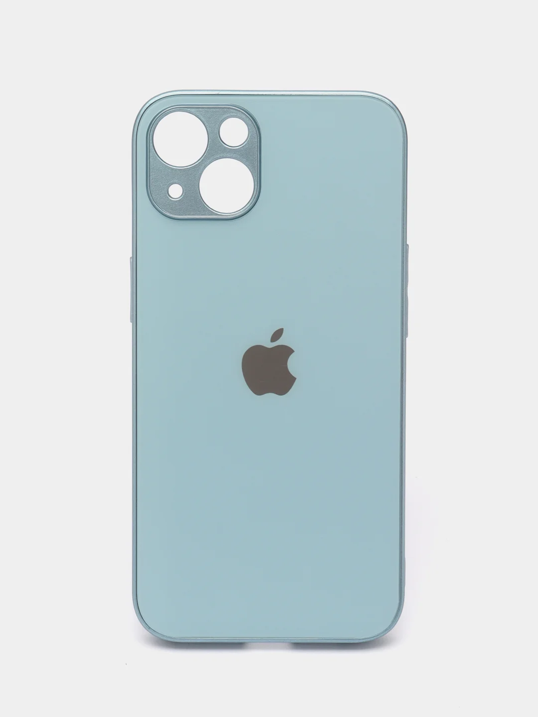 Голубой чехол для iPhone (Айфон) 13, 14, Pro, силиконовый, матовой, стеклянная панель