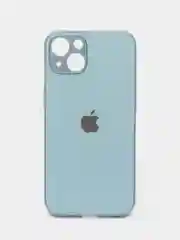 Голубой чехол для iPhone (Айфон) 13, 14, Pro, силиконовый, матовой, стеклянная панель