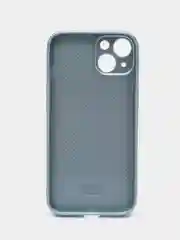 Голубой чехол для iPhone (Айфон) 13, 14, Pro, силиконовый, матовой, стеклянная панель
