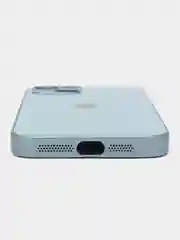 Голубой чехол для iPhone (Айфон) 13, 14, Pro, силиконовый, матовой, стеклянная панель