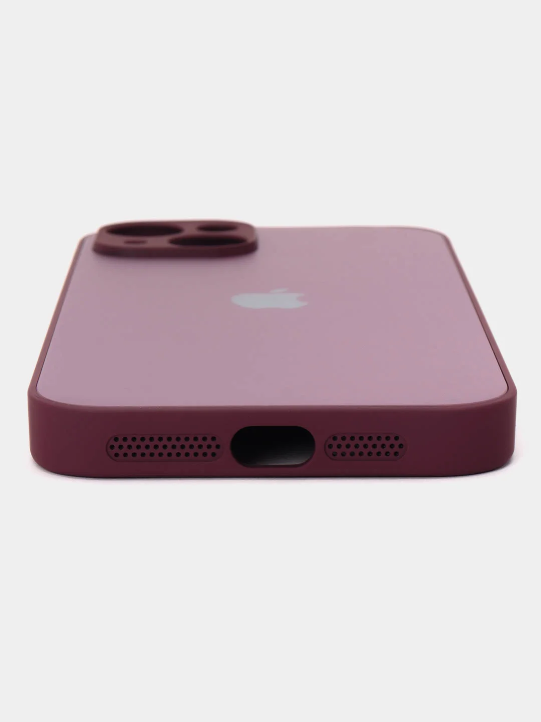 Бордовый чехол для iPhone (Айфон) 13, 14, Pro, силиконовый, матовой, стеклянная панель