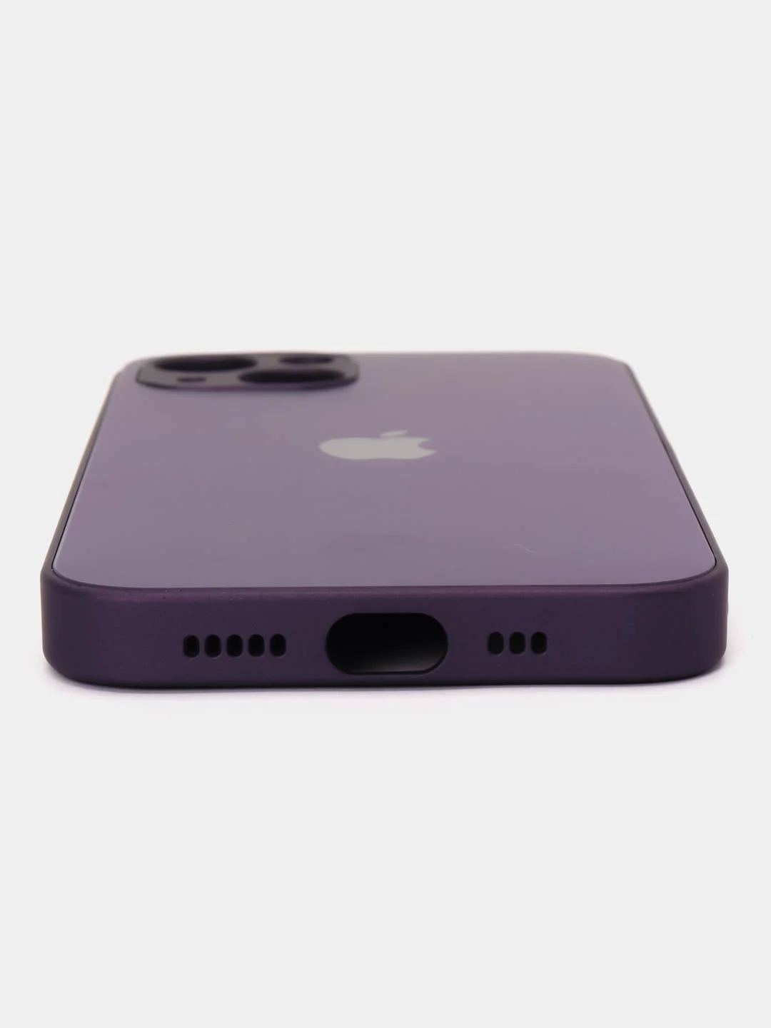 Фиолетовый чехол для iPhone (Айфон) 13, 14, Pro, силиконовый, матовой, стеклянная панель