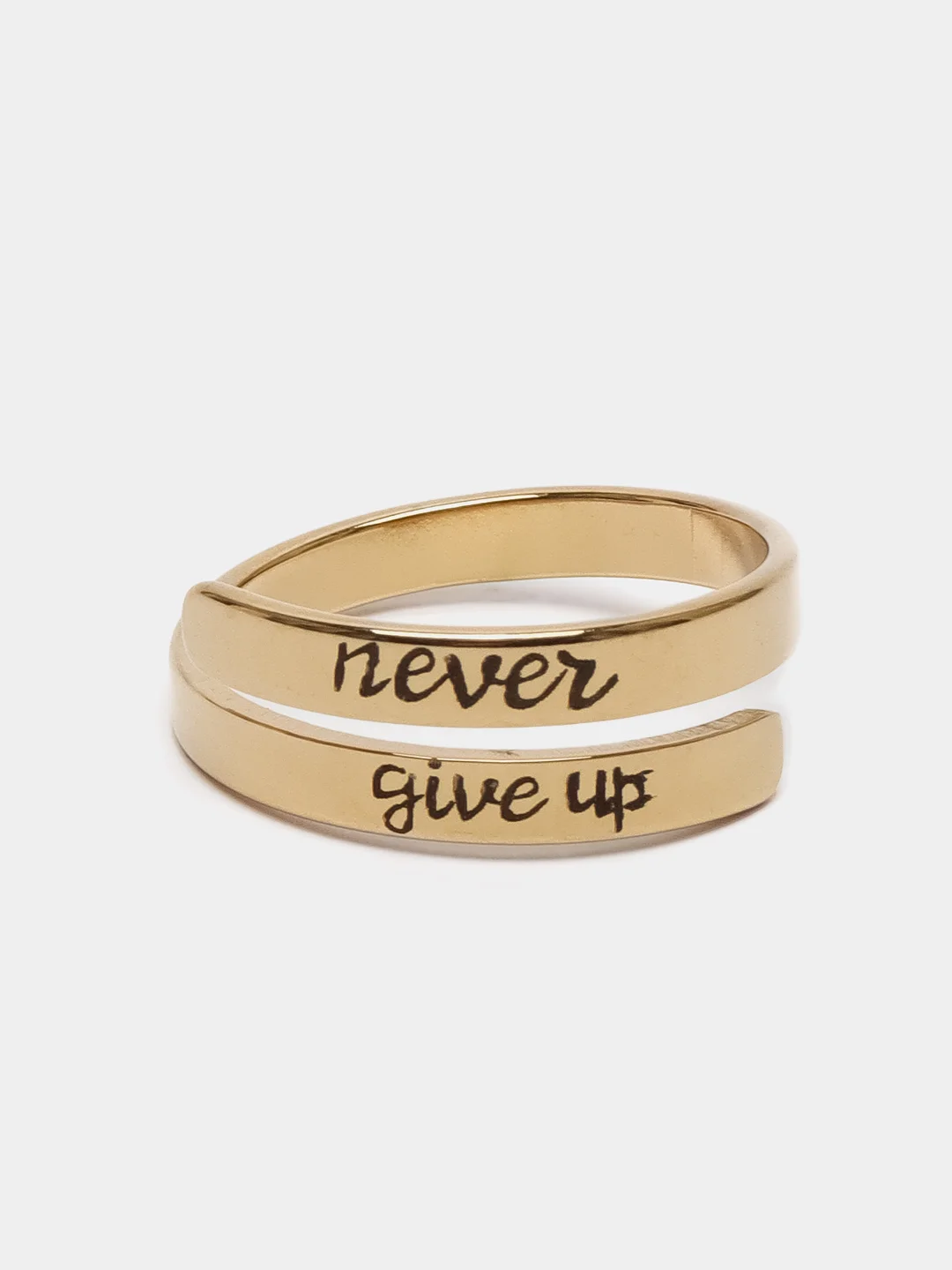 Золотой регулируемое кольцо из нержавеющей стали мужское/ женское "Never give up"