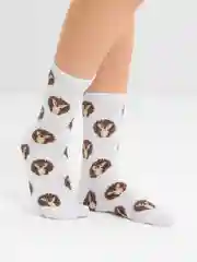 Светло-коричневый носки с принтами "Чебурашка" ,"Мишка" ,"Доллар", One size