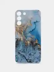 Голубой чехол на Samsung Galaxy S22 Plus / Самсунг S22 Plus прозрачный, с рисунком, защита камеры