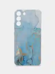 Светло-синий чехол на Samsung Galaxy S22 Plus / Самсунг S22 Plus прозрачный, с рисунком, защита камеры