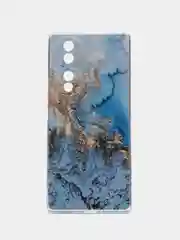 Голубой силиконовый чехол на Honor 70 / Хонор 70 прозрачный, с рисунком, защита камеры