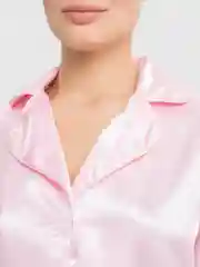 Конфетный пижамный костюм из брюк и рубашки, шелковый, с перьями
