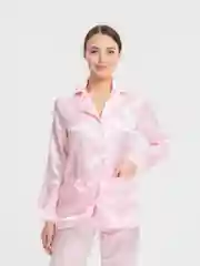 Конфетный пижамный костюм из брюк и рубашки, шелковый, с перьями