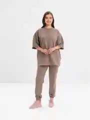 Коричневый костюм женский летний, футболка оверсайз