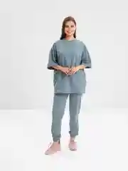 Тёмно-серый костюм женский летний, футболка оверсайз