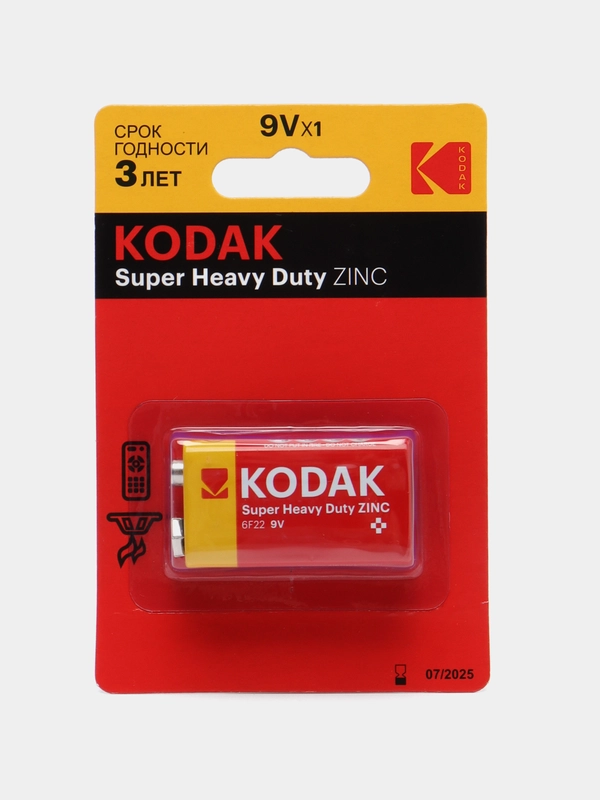 Батарейка крона 6F22 Kodak Super Heavy Duty, 9V