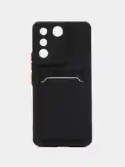 Черный силиконовый чехол для Vivo V27E (Виво В27Е), с карманом для карт