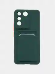 Зеленый силиконовый чехол для Vivo V27E (Виво В27Е), с карманом для карт