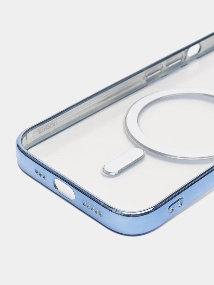 Голубой чехол MagSafe для iPhone Айфон 13, 14, Pro магсейф, силикон