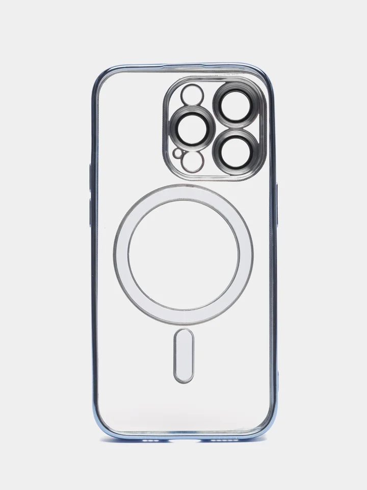 Голубой чехол MagSafe для iPhone Айфон 13, 14, Pro магсейф, силикон